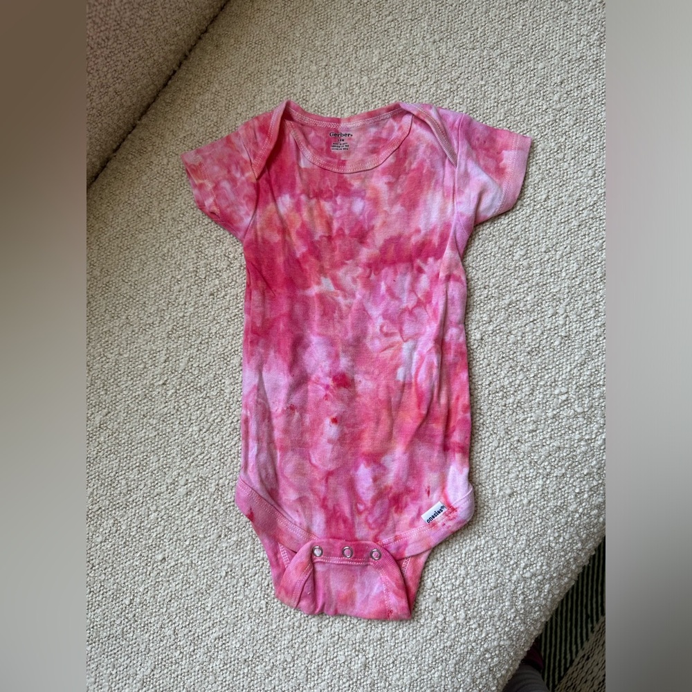 Gerber Baby Onesie 3-6 Months Tie Dye Pink Handdyed Gift Newborn Cotton